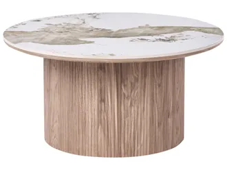 Beliani Tavolino Con Base In Mdf E Piano In Marmo &Oslash; 80 Cm Marrone Dora