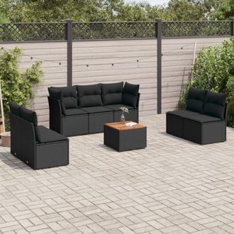 vidaXL Set De Sof&aacute;s De Jard&iacute;n 8 Piezas Y Cojines Rat&aacute;n Sint&eacute;tico Negro Vidaxl