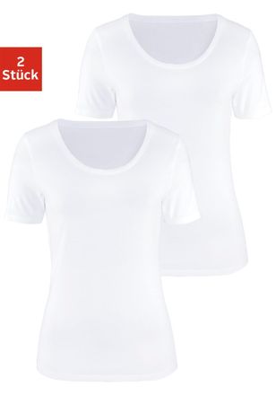 Vivance T-Shirt VIVANCE aus elastischer Baumwoll-Qualit&auml;t, Damen, Gr. 32/34, weiss (wei&szlig;), Single Jersey, Obermaterial: 95% Baumwolle, 5% Elasthan, unifarben,