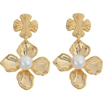 Panacea Flower Faux Pearl Drop Earrings in White at Nordstrom