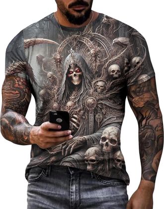 Generic Mens Skull T Shirts | Casual Spooky Dragon Skull Graphic Tees - Gothic Summer Clothes Loose Fit Daily Wear