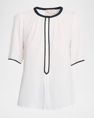 Maison Common Silk-Blend Blouse with Piping