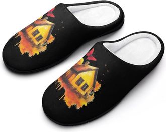 Generic Wood House Butterfly Mens Slippers Slip On Comfortable Fleece Cotton House Shoes Winter