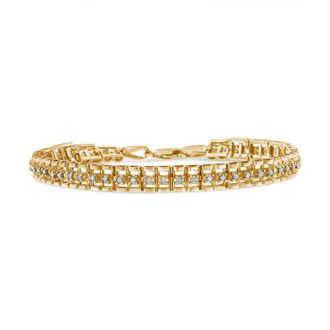 House of Brilliance 10K Yellow Gold Plated.925 Sterling Silver 2.0 Cttw Diamond Double-Link 7 Tennis Bracelet (I-J Color, I3 Clarity)