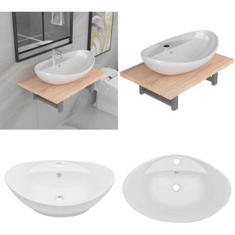 vidaXL Set Mobili da Bagno 2 pz Ceramica Rovere - Mensola da parete - Lavabo ceramico