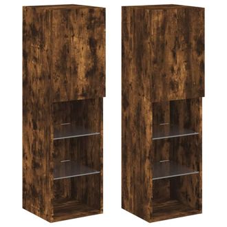 Berkfield Home TV Cabinets with LED Lights 2 pcs Smoked Oak 30.5x30x102 cm in Brown