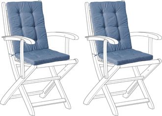 Beliani Conjunto De 2 Cojines Para El Asiento Y El Respaldo De Sillas De Jard&iacute;n Con Cordones Resistentes A Los Rayos Uv Y Al Agua Azul Maui Premium