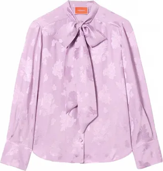 La DoubleJ Womens Ascot Button Down Shirt In Purple
