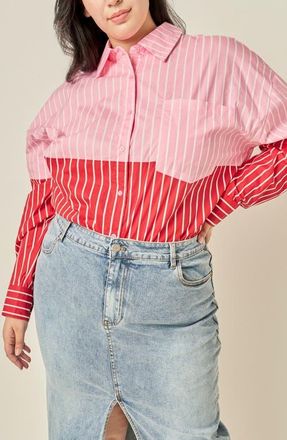 English Factory Colorblock Striped Shirt in Pink/red at Nordstrom, Size 1X