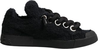 Dolce & Gabbana Black Faux Shearling Low Top Sneakers Mens Shoes