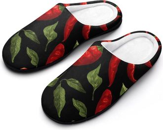 Generic Hot Peppers with Leaves Slippers Men Winter Warm Cotton Anti-Slip Indoor Slip-Ons House Shoes