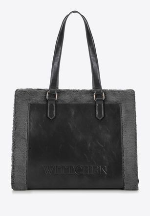 Wittchen Dames eco-leren shopper met bontafwerking, grijs