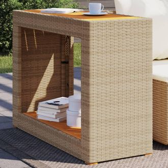 vidaXL Mesa Auxiliar Jard&iacute;n Tapa Madera Rat&aacute;n Pe Beige 100x40x75 Cm Vidaxl