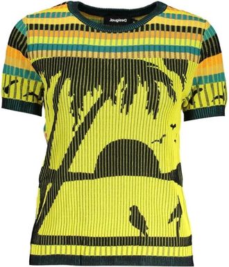 Desigual Gele Viscose Dames Trui - Dames - Ronde hals truien - Veelkleurig - XL - Truien & Vesten