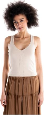 Akep V-hals Top - Dames - Tops zonder mouwen - Beige - L - Tops
