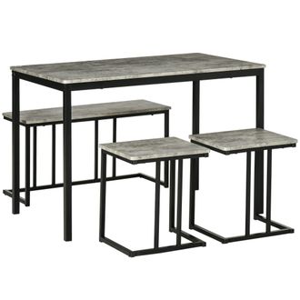 HOMCOM Dining Table Set - Concrete Effect Table and Chairs for 4 People - Grey | TJ Hughes