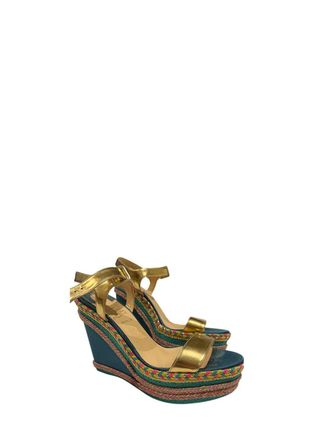 Christian Louboutin Multicolour Raffia Wedge Heeled Sandals Size 41