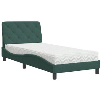 vidaXL Cama Con Colch&oacute;n Terciopelo Verde Oscuro 90x190 Cm Vidaxl