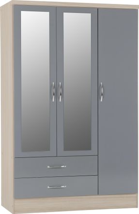 Seconique NEVADA 3 DOOR 2 DRAWER WARDROBE - GREY GLOSS/LIGHT OAK EFFECT VENEER - SECONIQUE | TJ Hughes