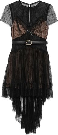 Self Portrait Abito corto a pois in rete - Nero