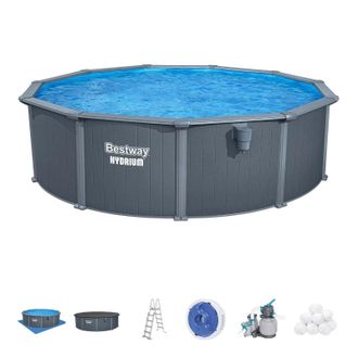 Bestway Piscina Desmontable Redonda De Acero Bestway Hydrium &Oslash;488 X 132 Cm Con Depuradora De Arena 6.056 L/h, Lona De Fondo, Cobertor Y Escalera