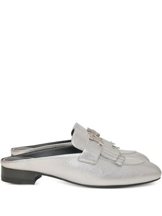 Hermès 30mm Rivoli fringed mules - women - Calf Leather/Calf Leather/Calf Leather - 36 - Silver