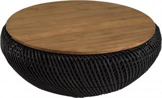 Macabane Mesa de centro redonda de ratán negro con tablero desmontable D81