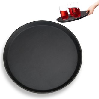 Relaxdays 10 Bandejas Camarero Antideslizantes Para Bar Y Restaurante, Pl&aacute;stico, Negro, &Oslash; 35 Cm