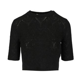 P.A.R.O.S.H. Crop Sweater - Dames - Ronde hals truien - Zwart - XS - Wol - Truien & Vesten