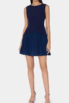 Milly Haddy Pleated Mini Dress In Blue