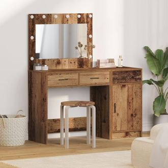 Berkfield Home 2-Piece Dressing Table Set with LED in Old Wood Finish in Brown
