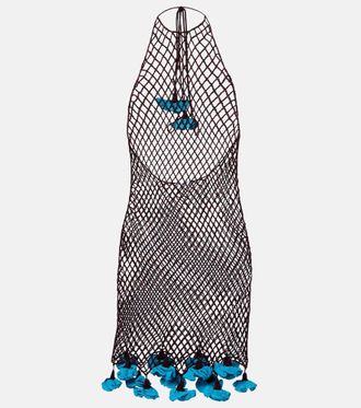 Alaia Ala&iuml;a Floral-appliqu&eacute; open-knit cotton minidress