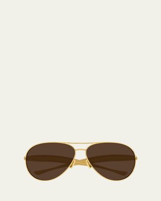 Bottega Veneta Curved Metal Aviator Sunglasses
