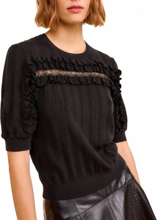 Ulla Johnson Salima Short Sleeve Knit Top In Noir