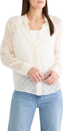 Nic+Zoe Aura Metallic Swiss Dot Button-Up Top in White Multi at Nordstrom, Size Xx-Large