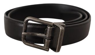 Dolce & Gabbana Mens Black Calf Leather Logo Metal Buckle Belt - One Size