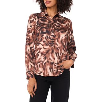 Vince Camuto Satin Long Sleeve Button-Up Shirt in Toffee at Nordstrom Rack, Size X-Small