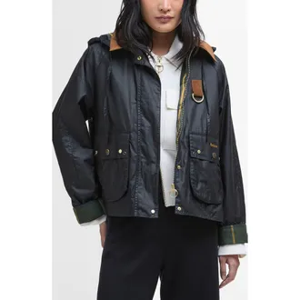Barbour Erma Waxed Cotton Jacket in Black/ancient Tartan at Nordstrom, Size 14