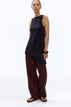 H&M Tailored Linen Trousers in Dark Brown at Nordstrom, Size 12