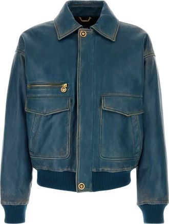 Versace Blue Leather Jacket