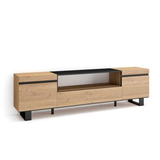 Skraut Home Skraut Home - Mueble Tv, Televisi&oacute;n, Muebles De Sal&oacute;n, Almacenaje, 200x57x35cm, Para Tv Hasta 80, Dise&ntilde;o Industrial, Estilo Moderno, Roble Y Negro