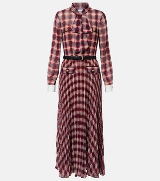 Self Portrait Belted checked chiffon midi dress