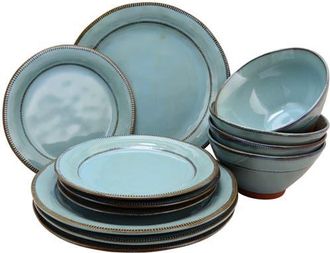 Gibson Home Terranea 12 Piece Round Terracotta Dinnerware Set in Blue at Nordstrom