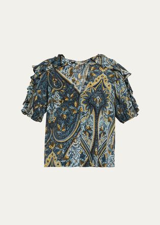 Ulla Johnson Josephine Paisley Flutter-Sleeve Blouse