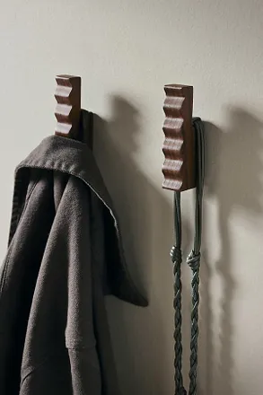 Ferm Living Unda Ash Wood Rippled Hook, Set of Two