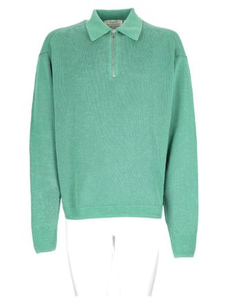 STUDIO NICHOLSON Green Half-Zip Long Sleeve Paper Sweater