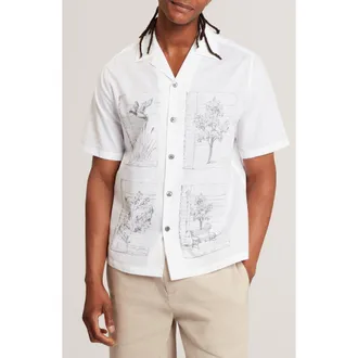 Ted Baker Gallagr Linen & Cotton Camp Shirt in White at Nordstrom, Size 6