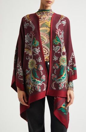 Etro Floral Jacquard Cape in Bordeaux X0866 at Nordstrom