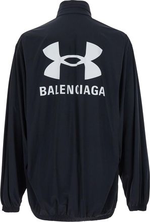 Balenciaga Mens Black Jacket With Maxi Logo Polyamide Elastane Coat
