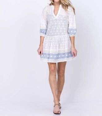 Shoshanna Umbrella Eyelet Mini Dress In White/blue